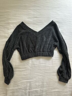 Urban Outfitters Charcoal Off-the-Shoulder Cropped Sweater
